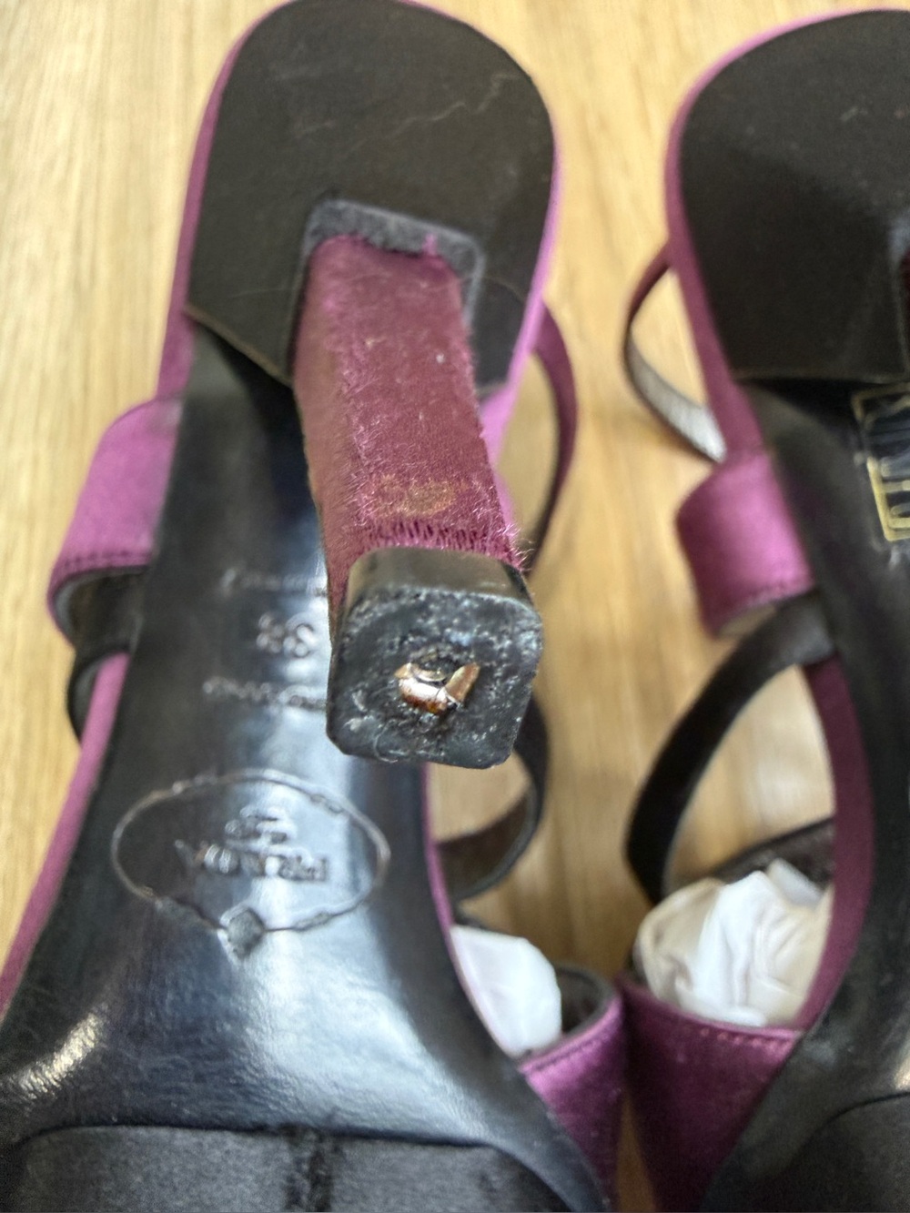 Prada Milano Satin & Leather Platform Sandals Purple Black Size 38 Made in Italy - Picture 8 of 9